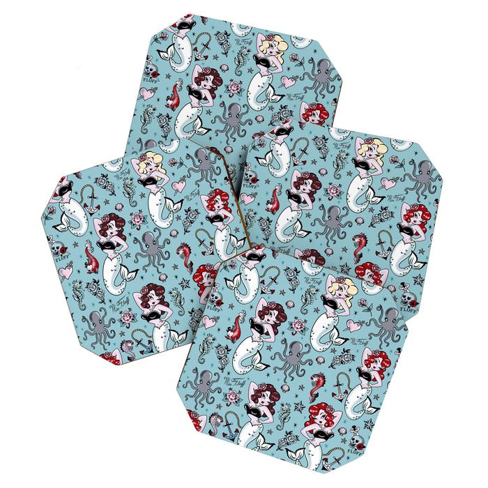 Molly Mermaid vintage pinup inspired nautical tattoo Coaster Gallery Image 1