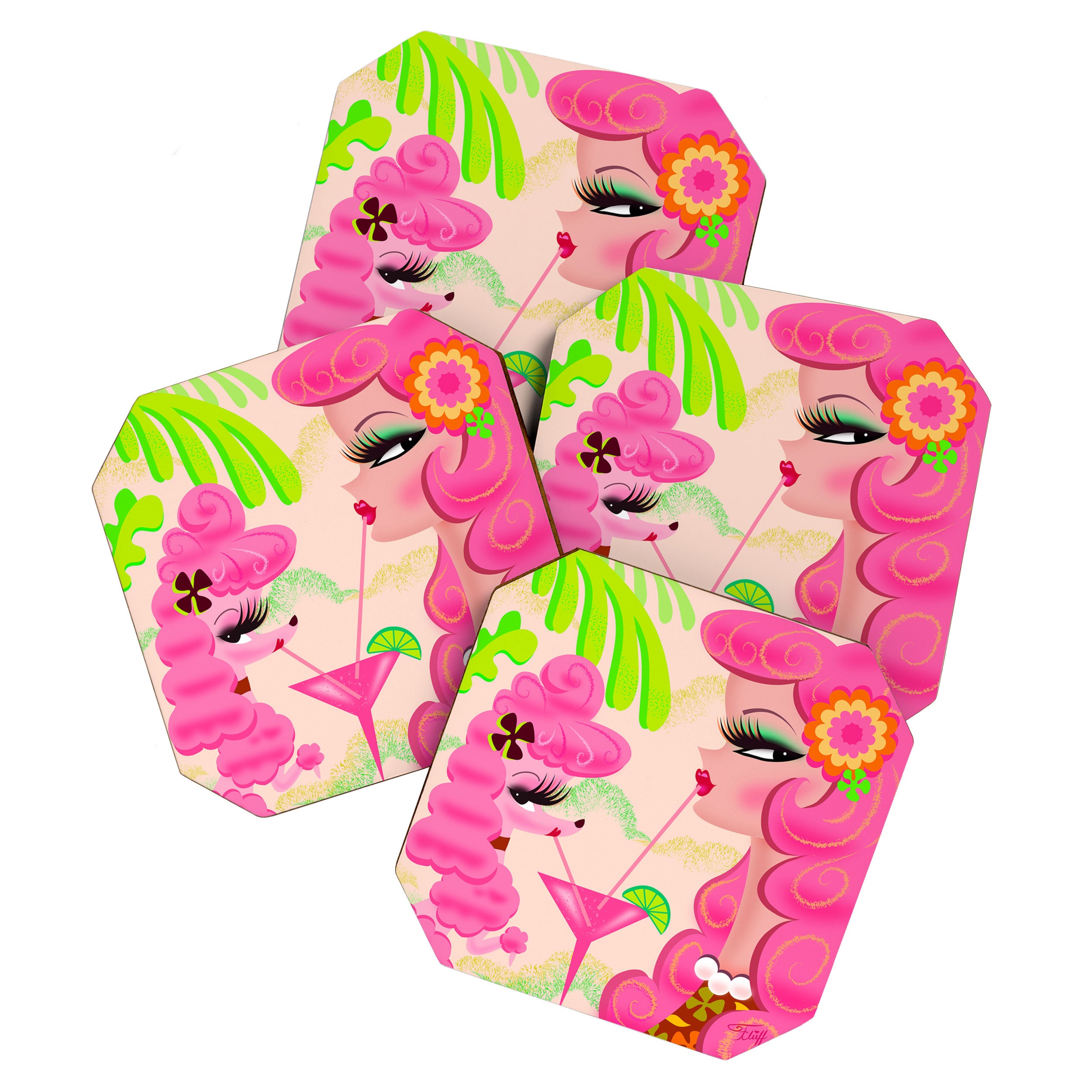 Palm Springs Pink Poodle Martini Girl Coaster Gallery Image 1