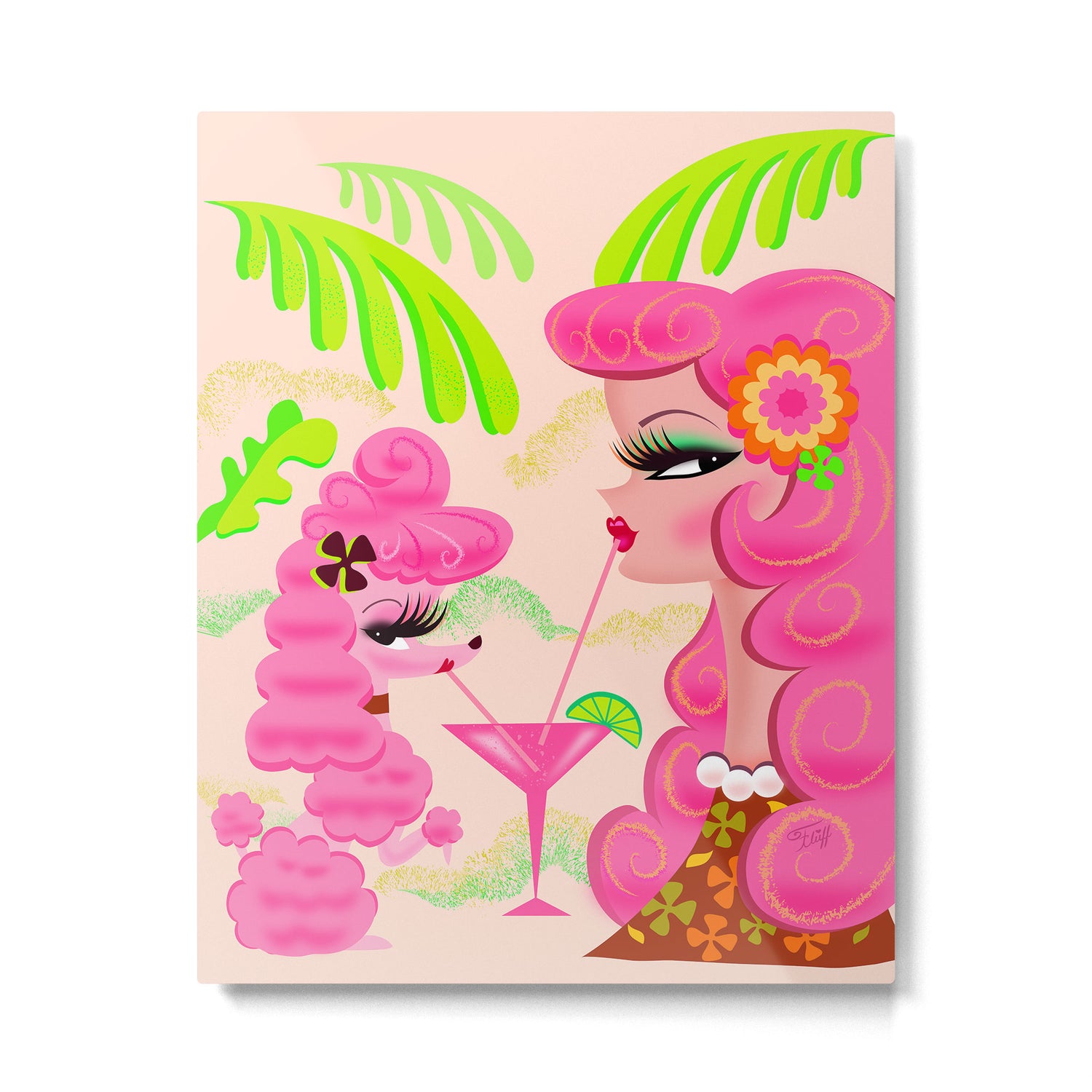 Palm Springs Pink Poodle Martini Girl Metal Print Gallery Image 6