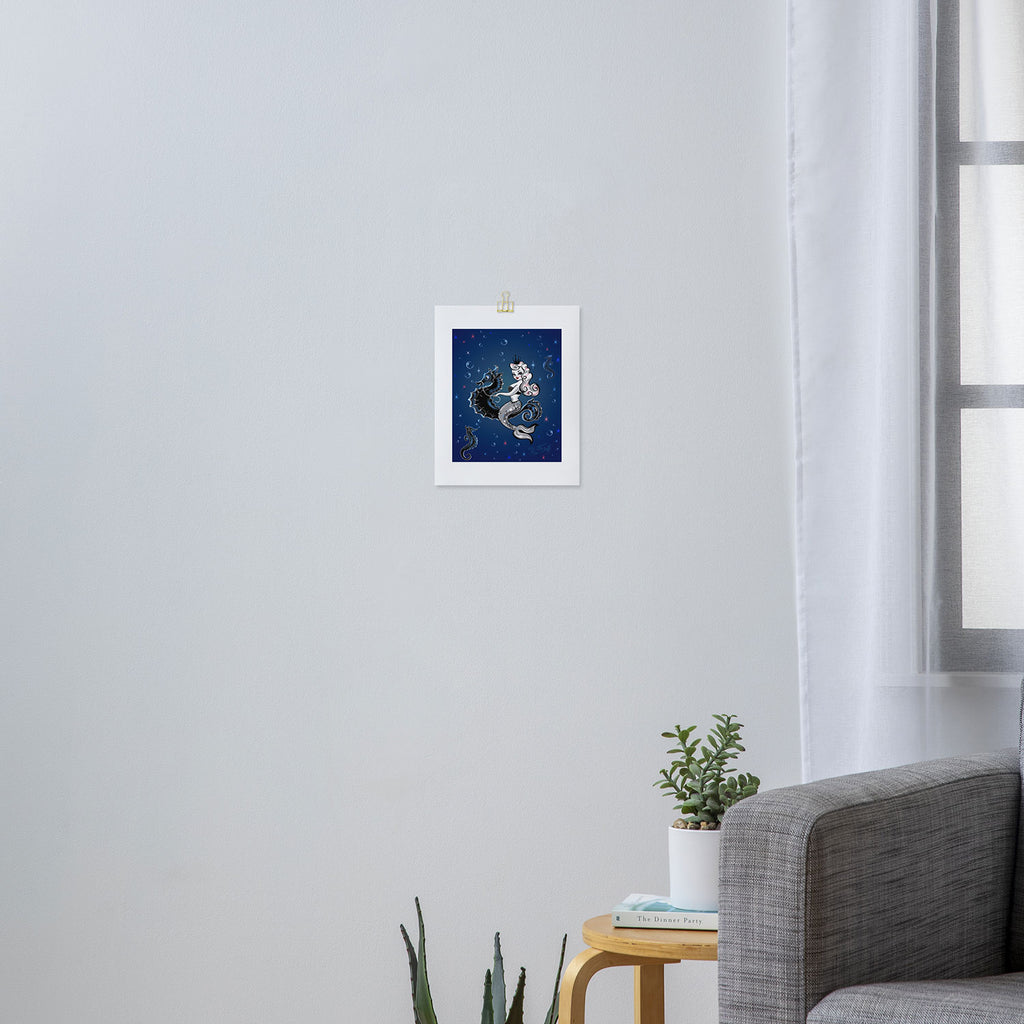 Pearla the Mermaid Riding on a Seahorse Art Print Gallery Image 3