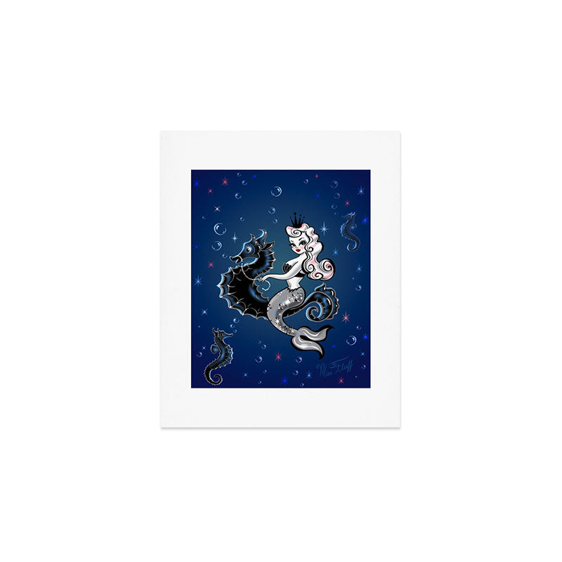 Pearla the Mermaid Riding on a Seahorse Art Print Gallery Image 1