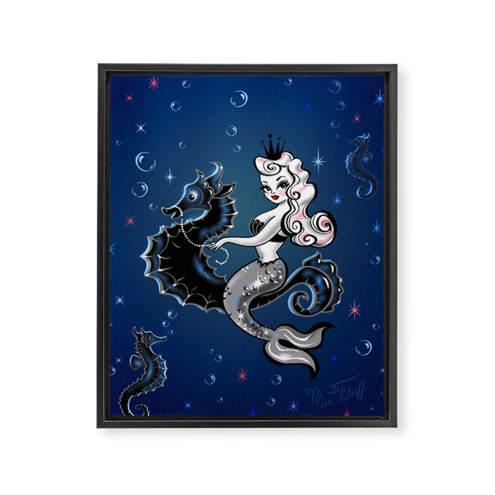 Pearla the Mermaid Riding on a Seahorse Framed Canvas Print Gallery Image 1