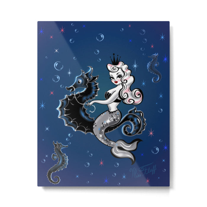 Pearla the Mermaid Riding on a Seahorse Metal Print Gallery Image 1