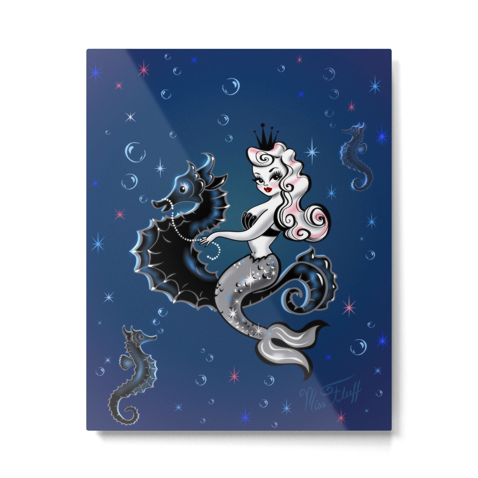Pearla the Mermaid Riding on a Seahorse Metal Print Gallery Image 4