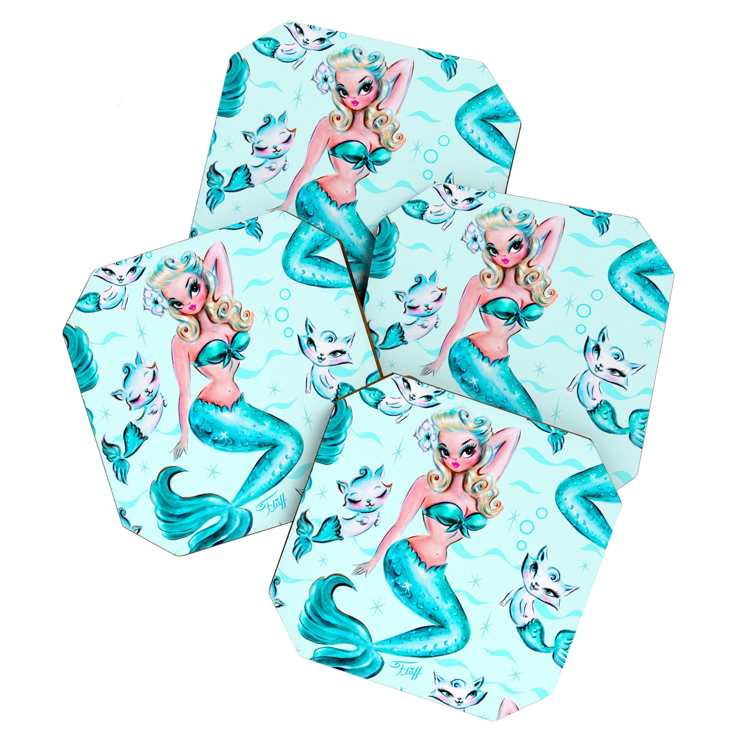 Pinup Mermaid with Merkittens Coaster Gallery Image 1