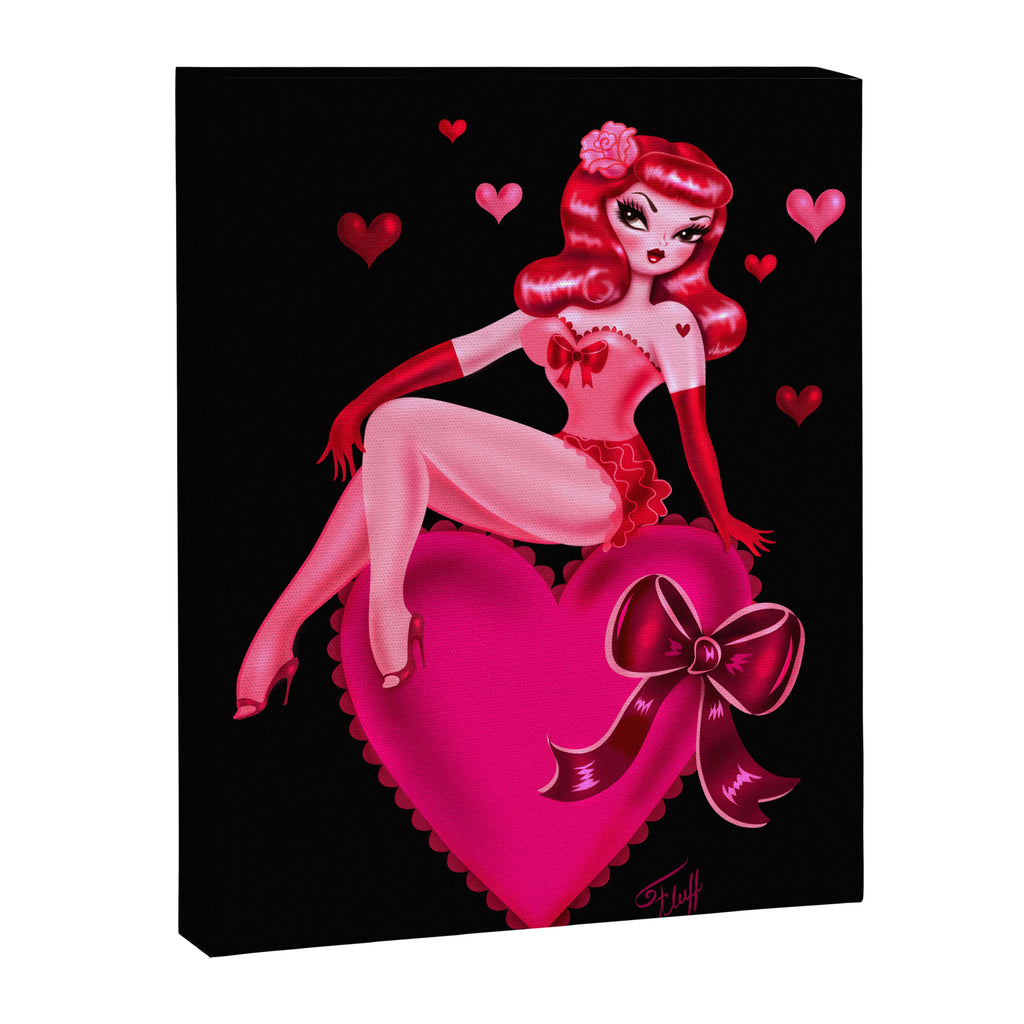 Retro Valentine Redhead Pinup Doll on a Big Heart Canvas Print Gallery Image 8