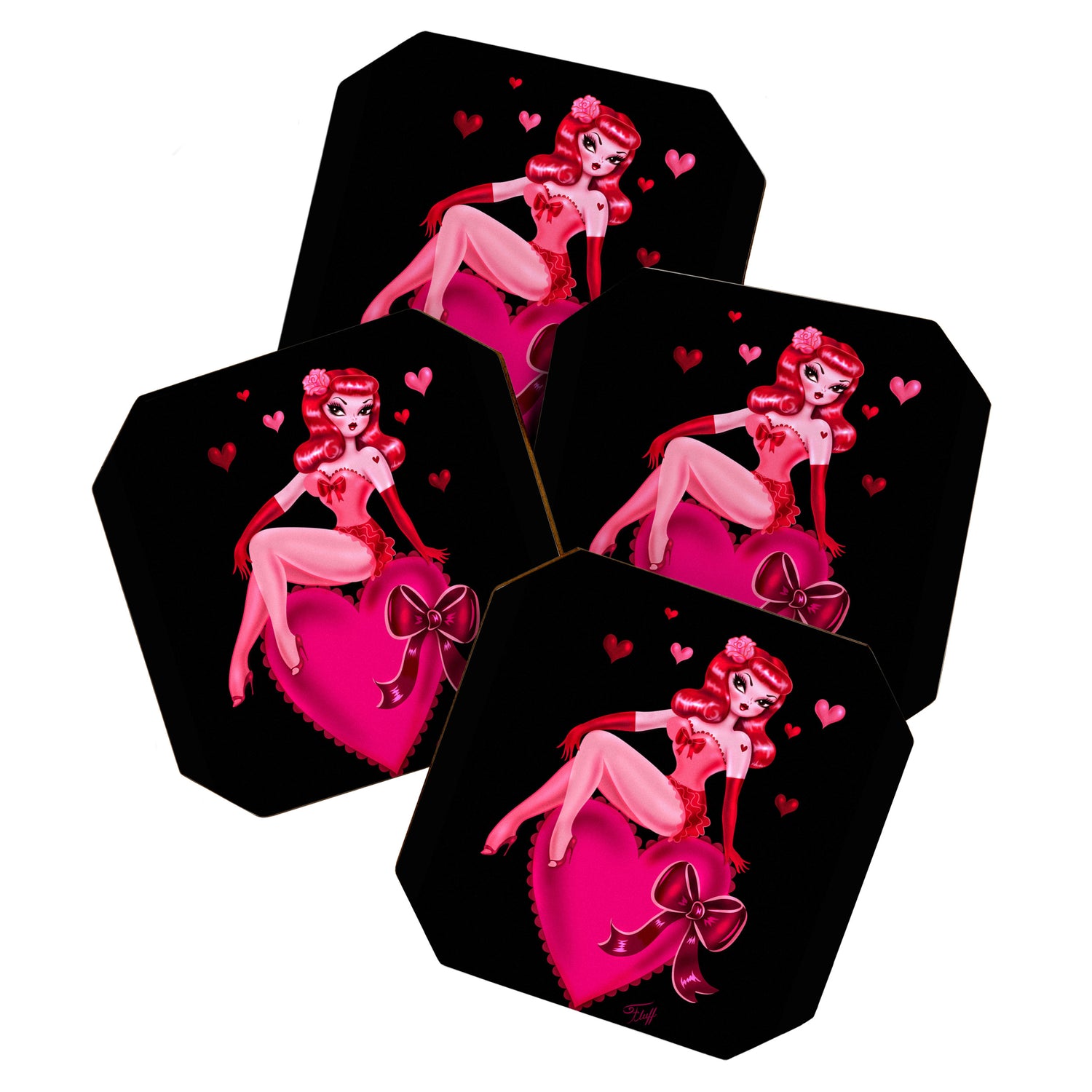 Retro Valentine Redhead Pinup Doll on a Big Heart Coaster Gallery Image 1