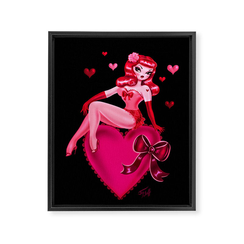 Retro Valentine Redhead Pinup Doll on a Big Heart Framed Canvas Print Gallery Image 8