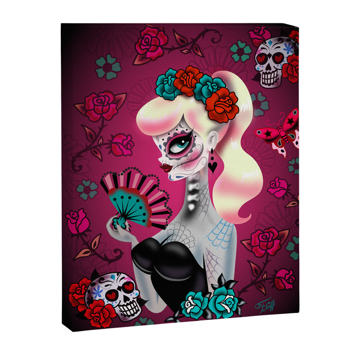 Rockabilly Blonde Sugar Skull Girl Canvas Print Gallery Image 1