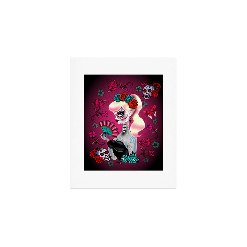 Rockabilly Blonde Sugar Skull Girl Art Print Gallery Image 1