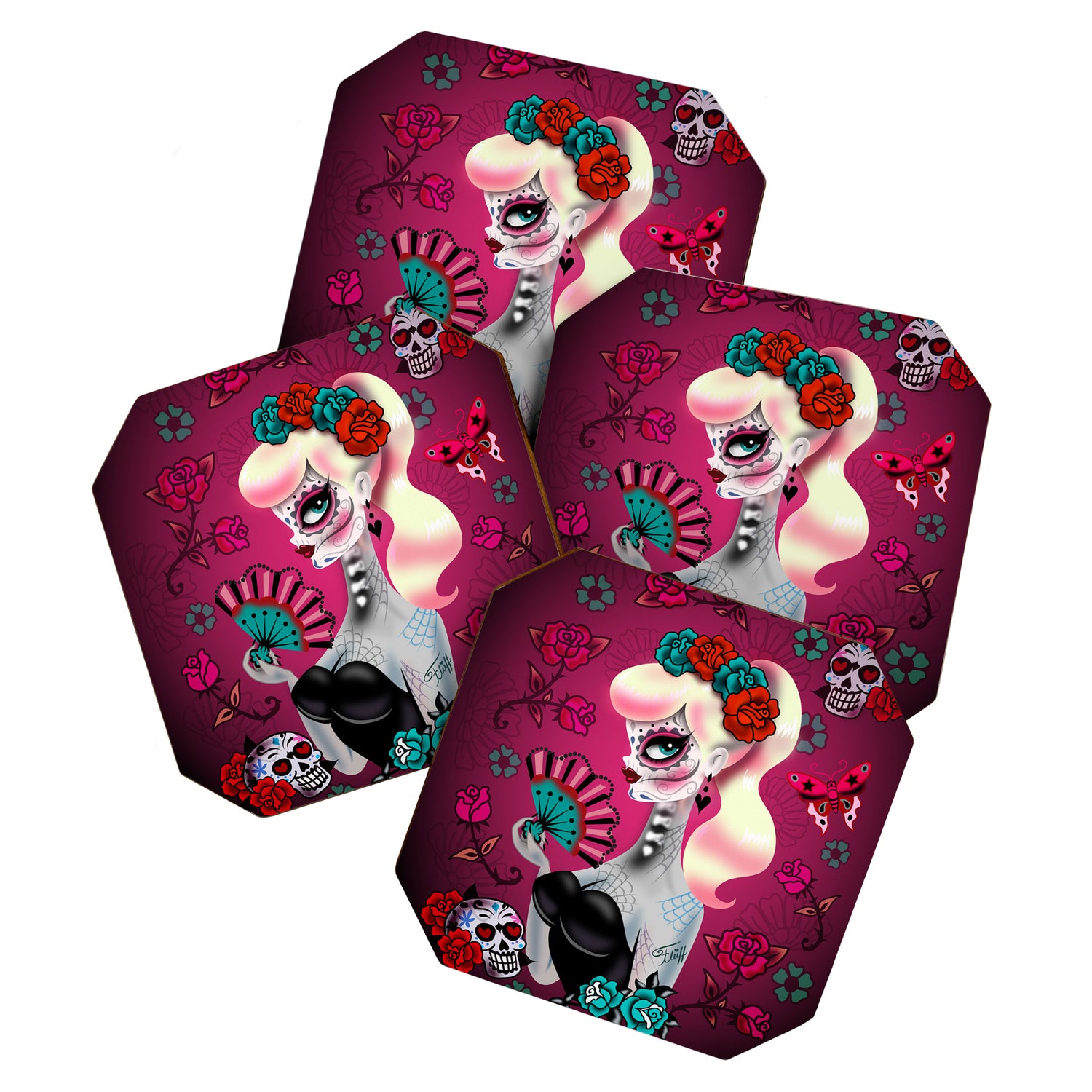 Rockabilly Blonde Sugar Skull Girl Coaster Gallery Image 1