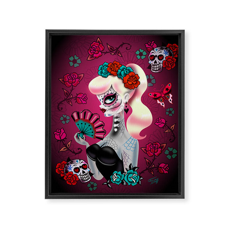 Rockabilly Blonde Sugar Skull Girl Framed Canvas Print Gallery Image 6