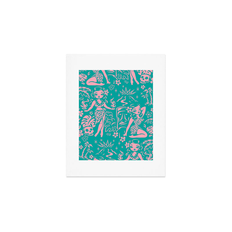 Tiki Temptress in Pink and Turquoise Art Print Gallery Image 1