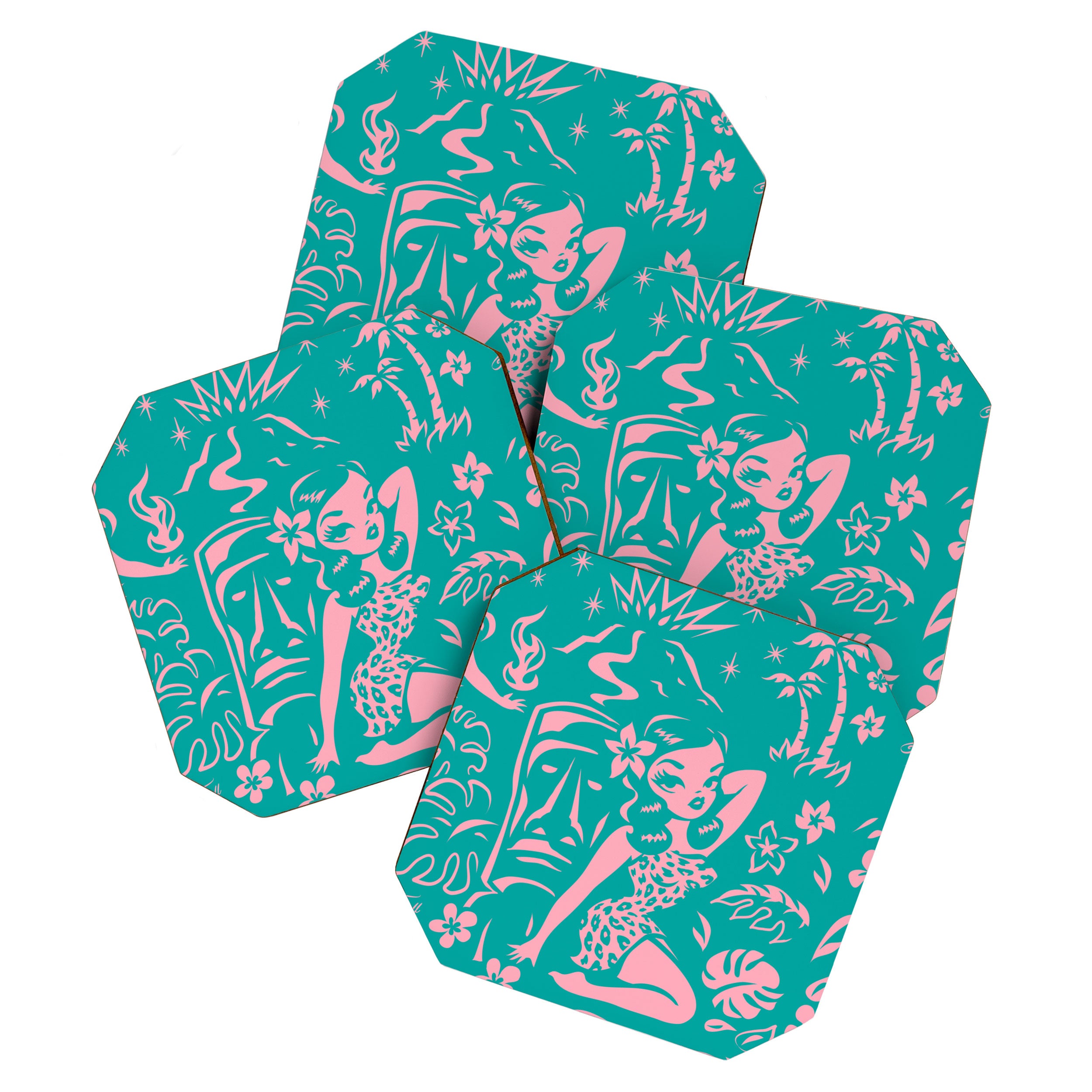 Tiki Temptress in Pink and Turquoise Coaster Gallery Image 1