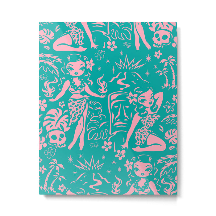 Tiki Temptress in Pink and Turquoise Metal Print Gallery Image 1
