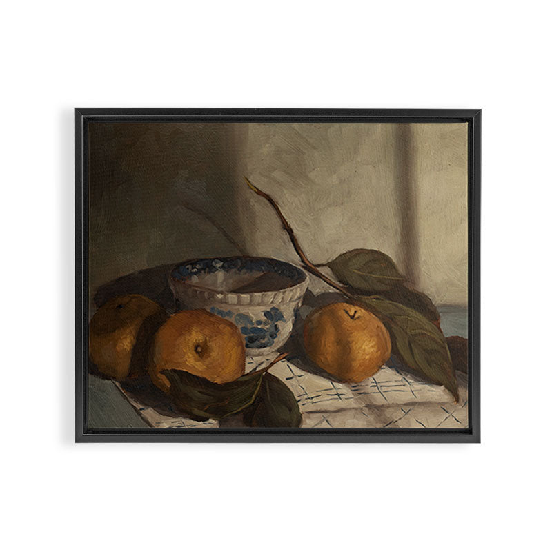 asian pears & transferware bowl Framed Canvas Print Gallery Image 2