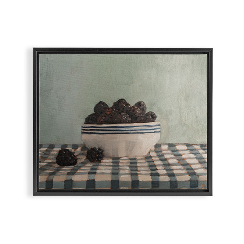 Blackberries on Checked Cloth Framed Canvas Print Gallery Image 2