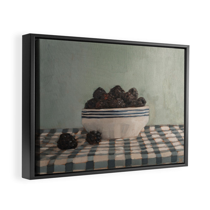 Blackberries on Checked Cloth Framed Canvas Print Gallery Image 1