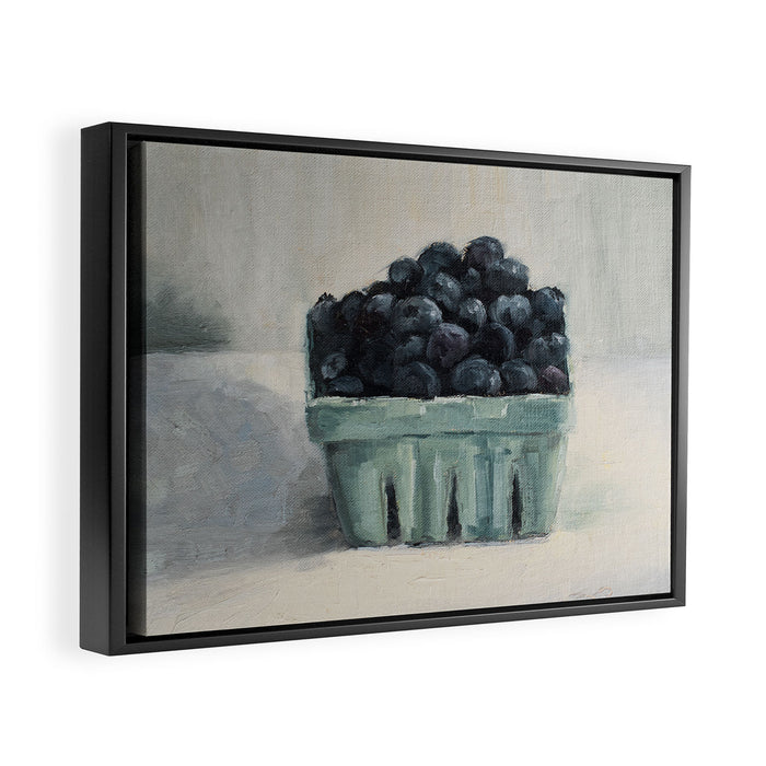 blueberries in a paper crate Framed Canvas Print Gallery Image 1