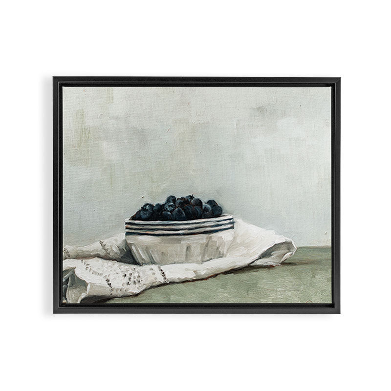 blueberries on a tea towel Framed Canvas Print Gallery Image 2