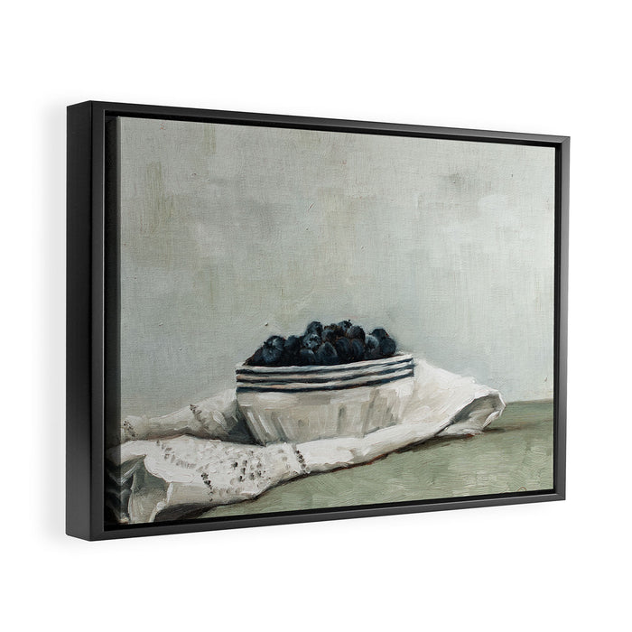 blueberries on a tea towel Framed Canvas Print Gallery Image 1