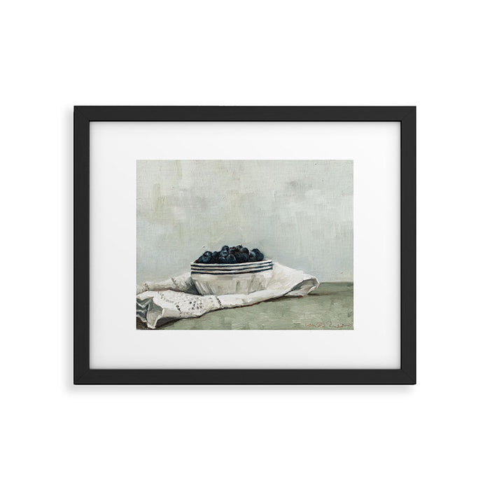 blueberries on a tea towel Framed Art Print Gallery Image 1
