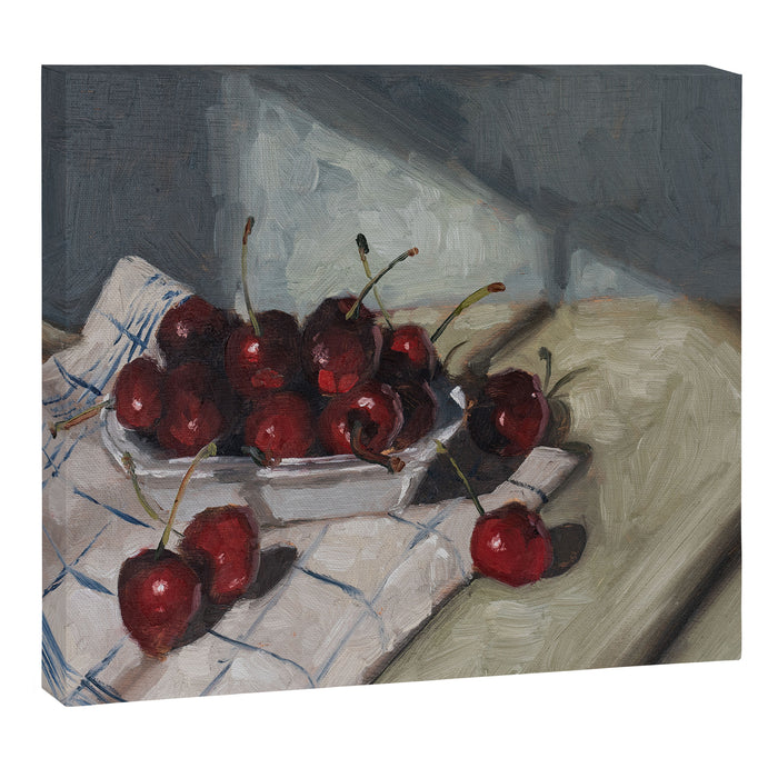 Cherries on a Tea Towel Canvas Print Gallery Image 1