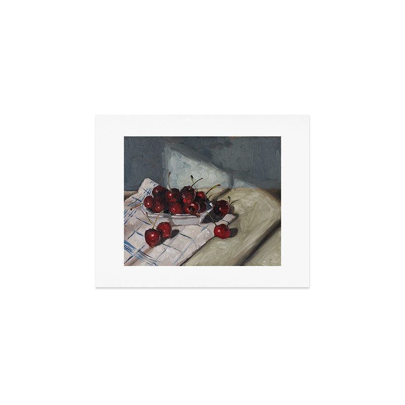Cherries on a Tea Towel Art Print Gallery Image 1