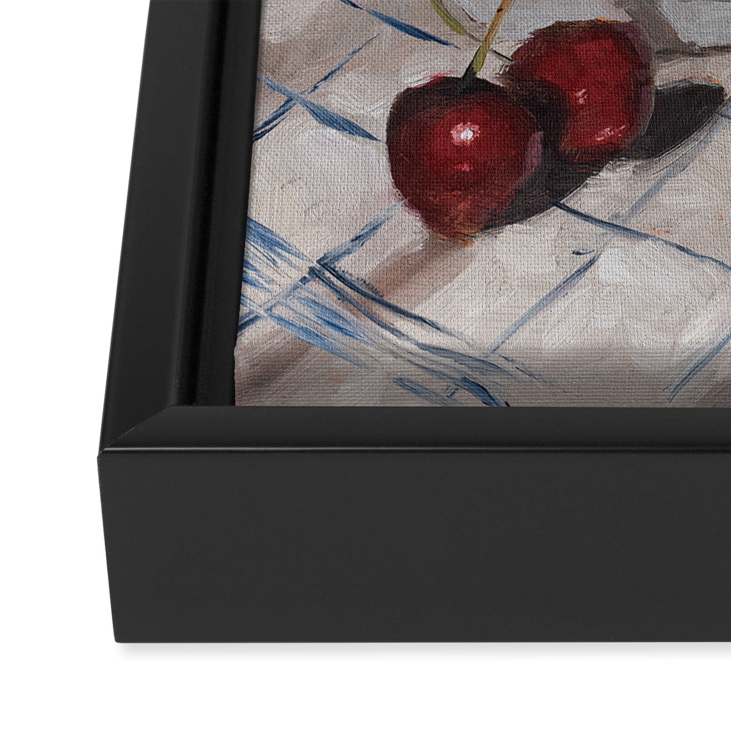 Cherries on a Tea Towel Framed Canvas Print Gallery Image 3