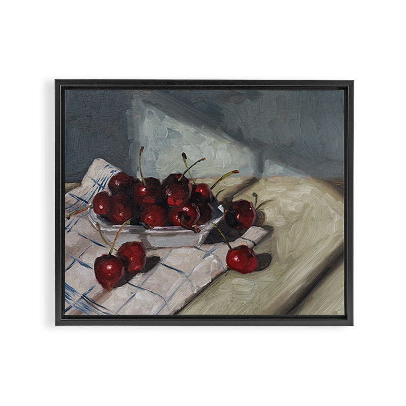 Cherries on a Tea Towel Framed Canvas Print Gallery Image 2