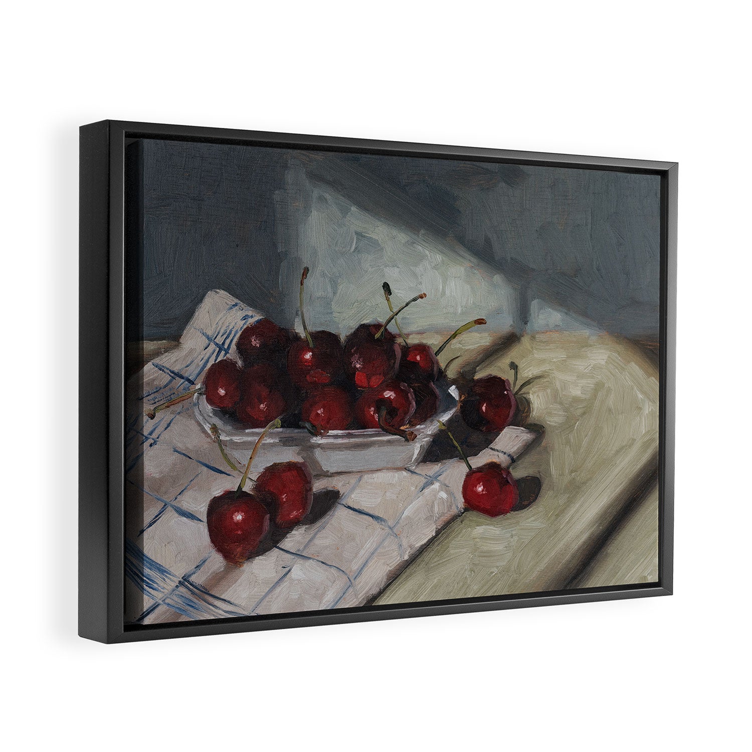 Cherries on a Tea Towel Framed Canvas Print Gallery Image 6