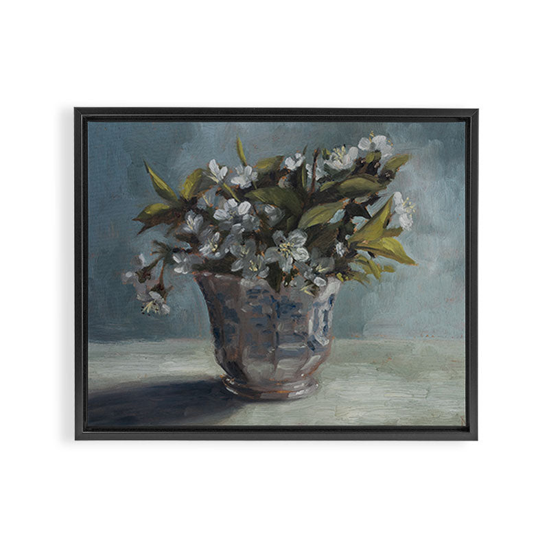 Cherry Blossoms in Transferware Framed Canvas Print Gallery Image 3
