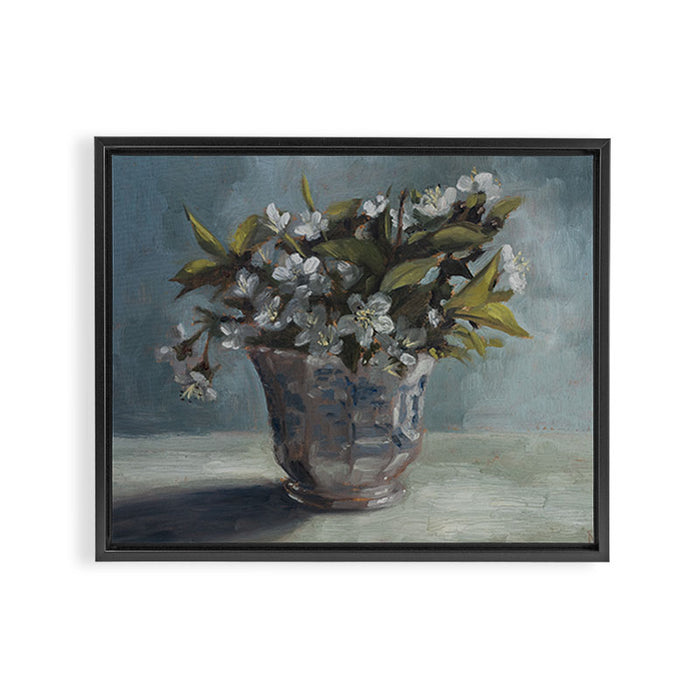 Cherry Blossoms in Transferware Framed Canvas Print Gallery Image 1