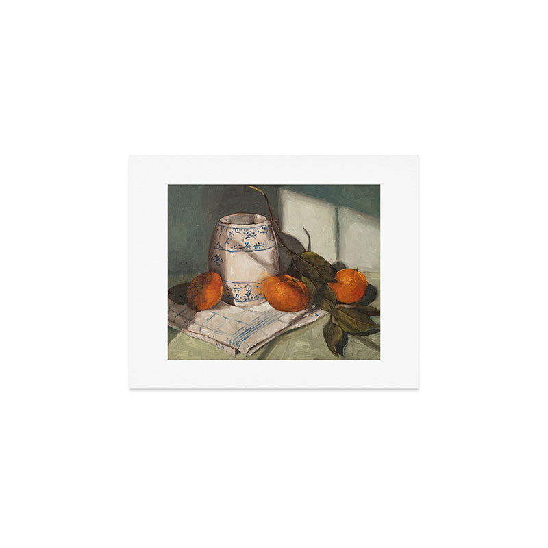 clementines & blue onion crock (landscape orientation) Art Print Gallery Image 1