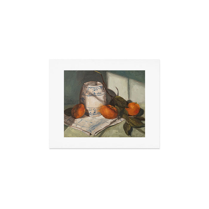 clementines & blue onion crock (landscape orientation) Art Print Gallery Image 1