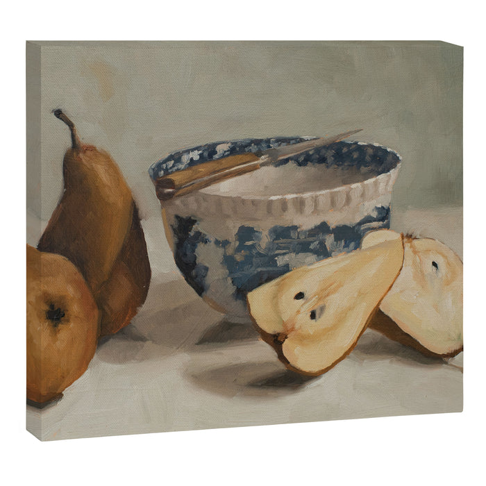 pears, knife, & transferware bowl Canvas Print Gallery Image 1