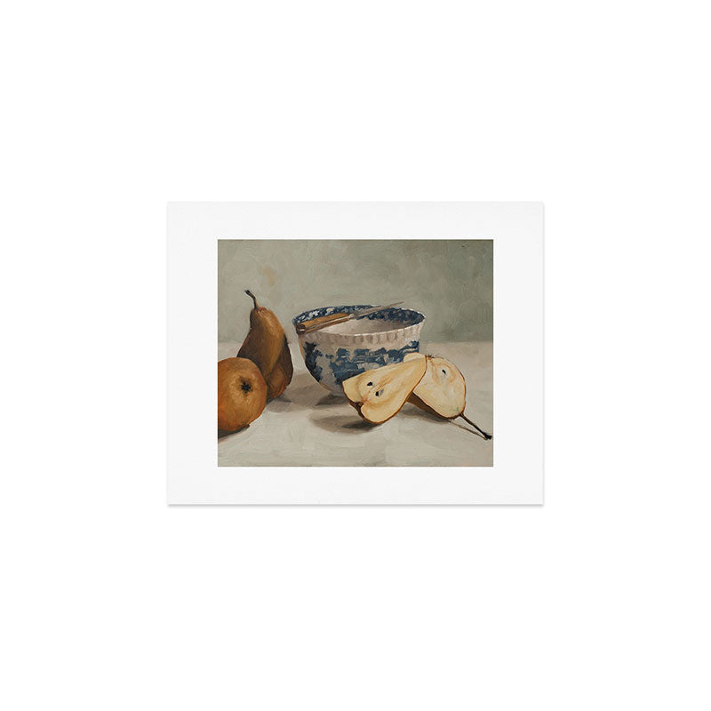 pears, knife, & transferware bowl Art Print Gallery Image 1