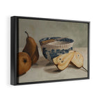 pears, knife, & transferware bowl Framed Canvas Print Gallery Image 2