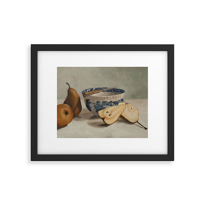 pears, knife, & transferware bowl Framed Art Print Gallery Image 4