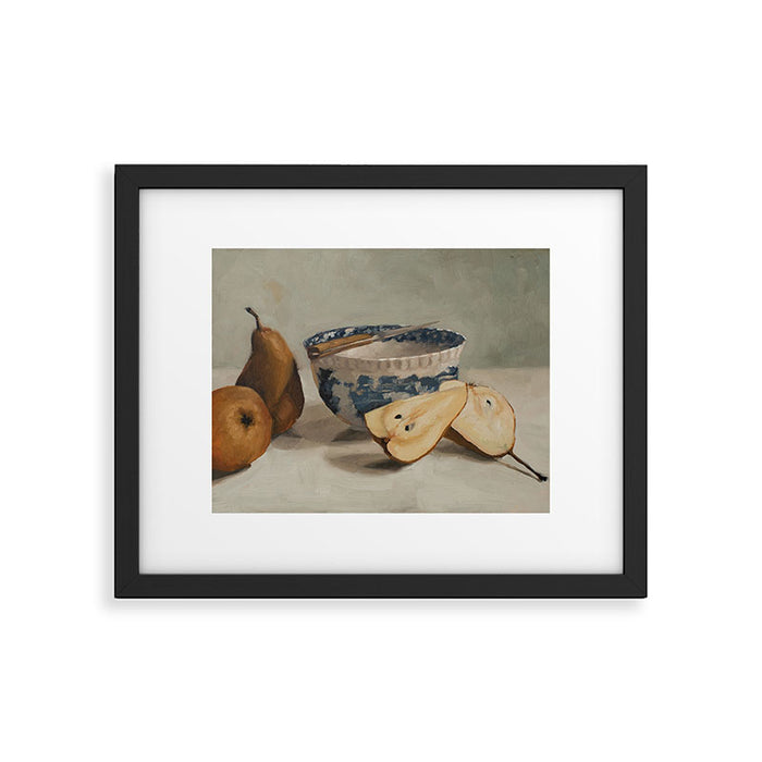 pears, knife, & transferware bowl Framed Art Print Gallery Image 1