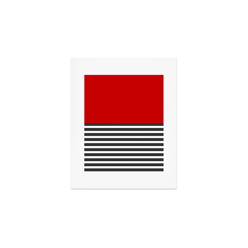 Half Striped Gray - Solid Red Art Print Gallery Image 1