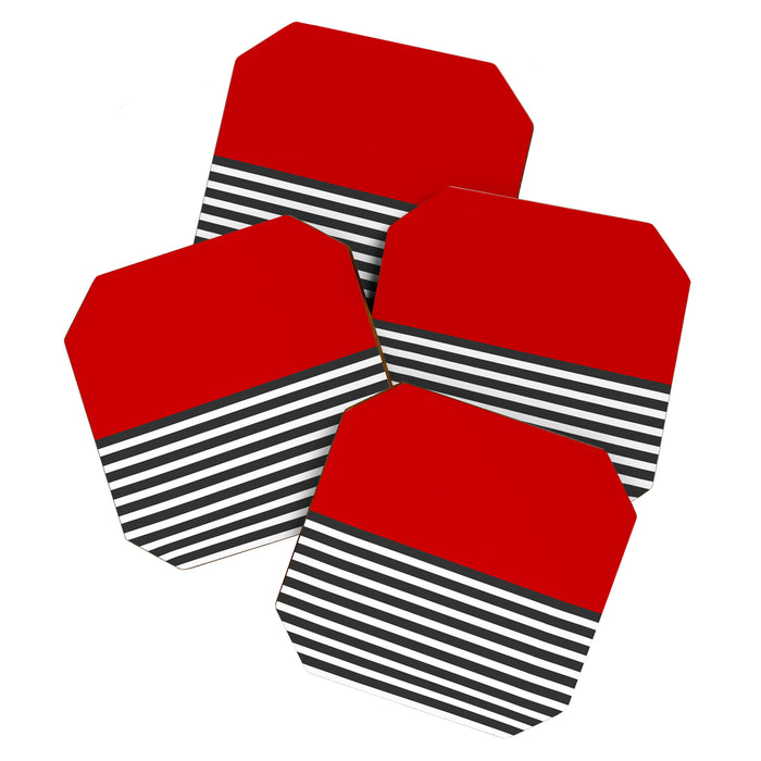 Half Striped Gray - Solid Red Coaster Gallery Image 1
