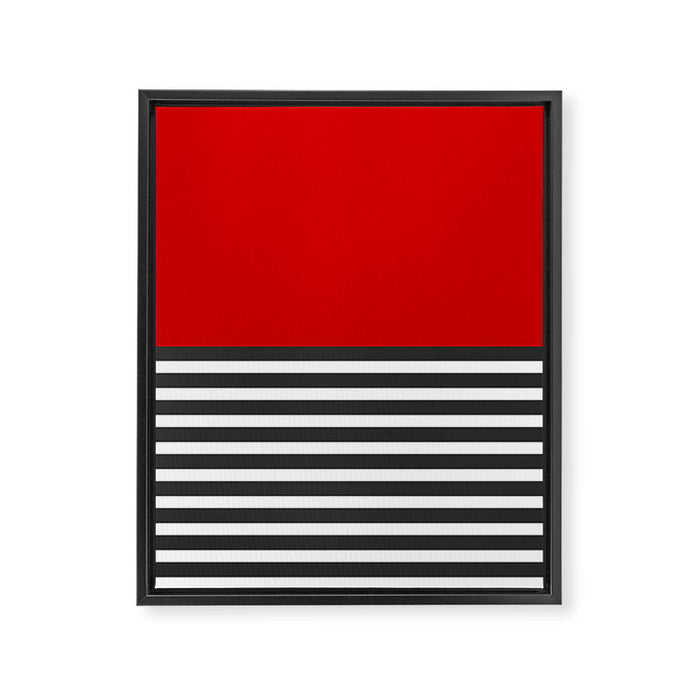Half Striped Gray - Solid Red Framed Canvas Print Gallery Image 1