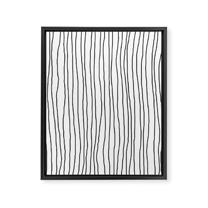 Hand Drawn Lines Vertical White Dark Gray Framed Canvas Print Gallery Image 1