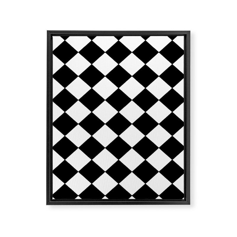 Black and white diamond shape,check,chess pattern  Framed Canvas Print Gallery Image 6