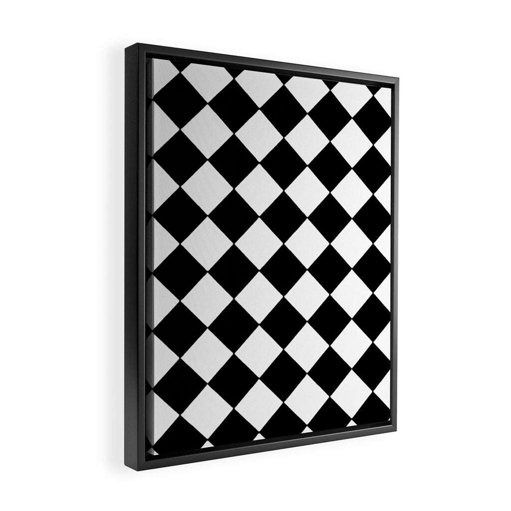 Black and white diamond shape,check,chess pattern  Framed Canvas Print Gallery Image 2