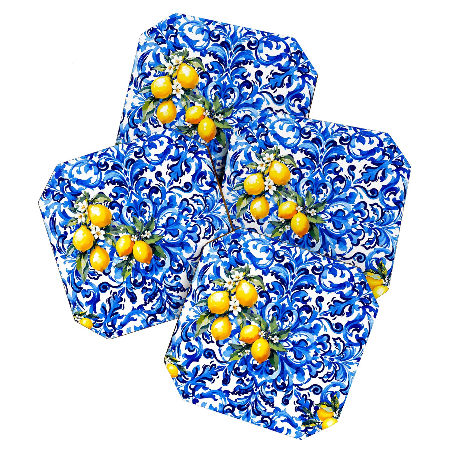 Blue Italian majolica baroque lemon art Coaster Gallery Image 1