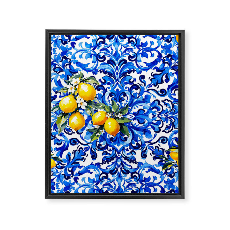 Blue Italian majolica baroque lemon art Framed Canvas Print Gallery Image 8