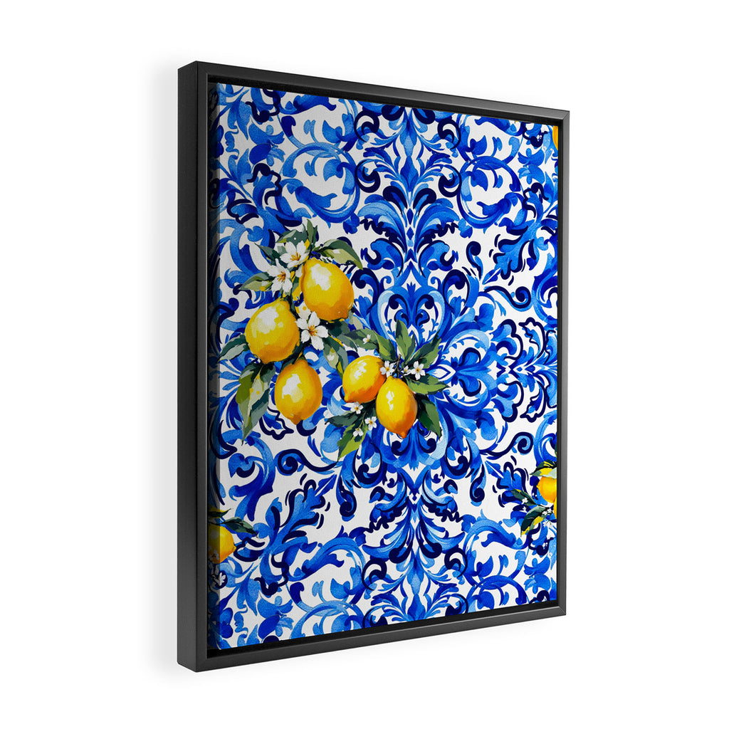 Blue Italian majolica baroque lemon art Framed Canvas Print Gallery Image 2