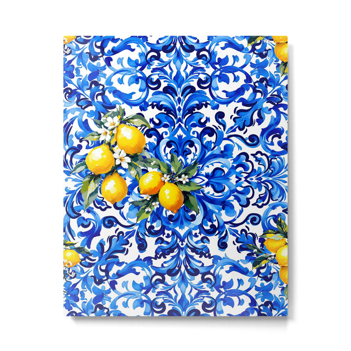 Blue Italian majolica baroque lemon art Metal Print Gallery Image 1